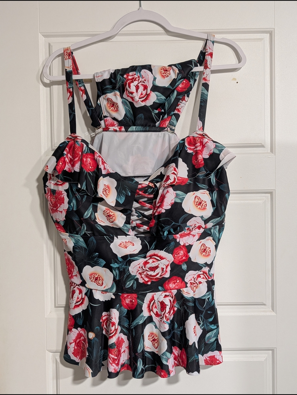 Floral Ruffle One-Piece Swimsuit - Black & Pink